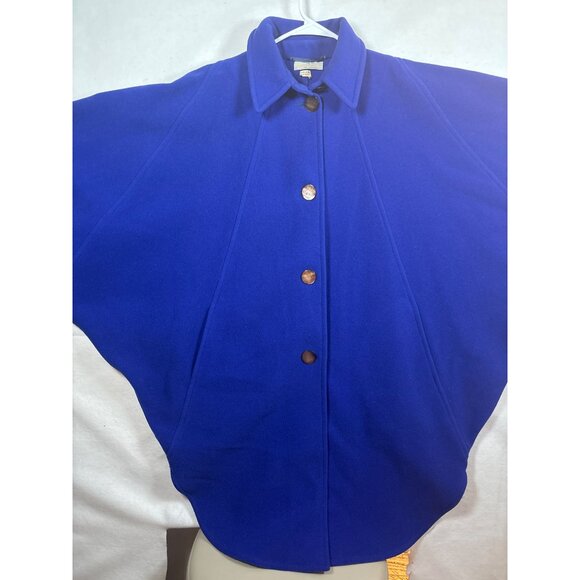 Vintage American Legend Blue Wool Cape Coat With Button Closure - Picture 3 of 10